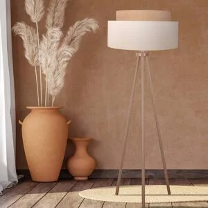 Stehlampe Boho Duolla, Holz hell, für Schlafzimmer, Holz, Stehlampe