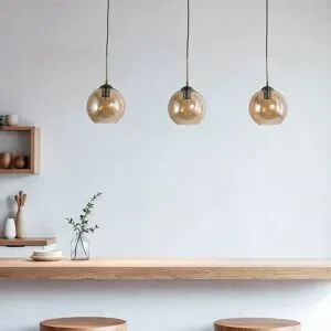 Glas Hängelampe Sofian Lindby, dimmbar, creme / amber, für Wohn- / Esszimmer, Glas, Modern, Pendelleuchte