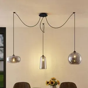 Glas Hängelampe Zyli Lucande, dimmbar, alu / grau / zink, für Wohn- / Esszimmer, Glas, Vintage, Pendelleuchte