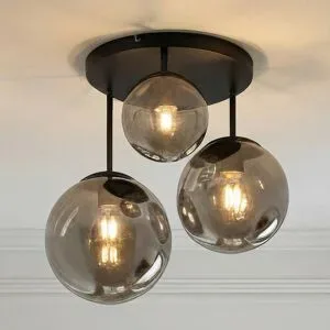 Deckenlampe Teeja Lindby, dimmbar, schwarz, für Wohn- / Esszimmer, Glas, Modern, Deckenlampe