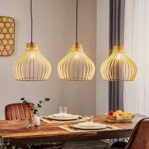 Holz Hängelampe Barrel TEMAR LIGHTING, dimmbar, Holz hell, für Wohn- / Esszimmer, Holz, Landhaus / Rustikal, Pendelleuchte