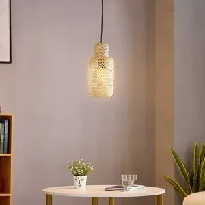Hängelampe Venora Lindby, dimmbar, Holz hell, für Wohn- / Esszimmer, Bambus, Landhaus / Rustikal, Pendelleuchte