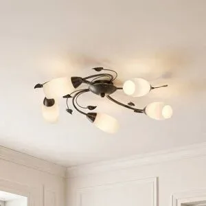 Deckenlampe Stefania Lindby, dimmbar, braun / rost, für Wohn- / Esszimmer, Metall, Antik, Deckenlampe