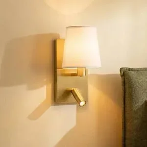 Wandlampe Aiden Lindby, messing / gold, für Wohn- / Esszimmer, Textil / Stoff / Seide, Modern, Wandleuchte, Wandlampe Innen