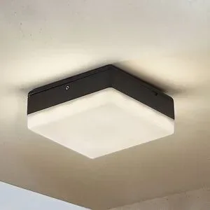 Lucande LED-Deckenlampe Thilo, 16cm, anthrazit, Sensor, IP54 Thilo, Kunststoff, Modern, LED Deckenleuchten
