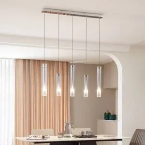 Glas Hängelampe Korvitha Lucande, dimmbar, alu / grau / zink, für Wohn- / Esszimmer, Glas, Modern, Pendelleuchte