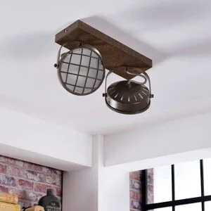 Lindby Strahler Tamin, rostfarben, 2-flammig, Glas, G9 Tamin Lindby, dimmbar, braun / rost, für Wohn- / Esszimmer, Metall, Industrielles Design, Strahler