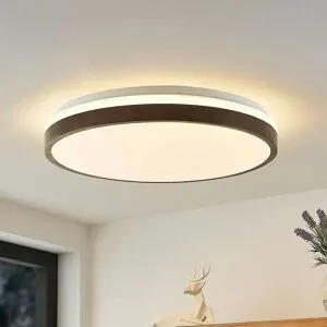 LED Deckenlampe Hudsona Lindby, dimmbar, Holz dunkel, für Wohn- / Esszimmer, Holz, Modern, LED Deckenleuchte