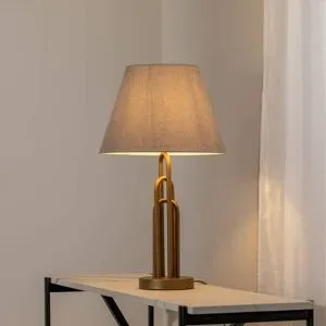Tischlampe Lazar Avonni, alu / grau / zink, für Wohn- / Esszimmer, Textil / Stoff / Seide, Tischlampe