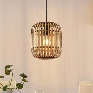 Holz Hängelampe Canyana Lindby, dimmbar, Holz hell, für Wohn- / Esszimmer, Holz, Landhaus / Rustikal, Pendelleuchte