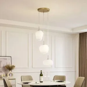 Glas Hängelampe Quinara Lucande, dimmbar, weiß / opal, für Wohn- / Esszimmer, Glas, Pendelleuchte