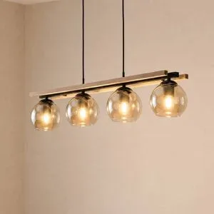 Glas Hängelampe Enrique Lindby, dimmbar, Holz dunkel, für Wohn- / Esszimmer, Glas, Modern, Pendelleuchte