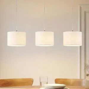 Hängelampe Imarin Lindby, dimmbar, Holz hell, für Wohn- / Esszimmer, Textil / Stoff / Seide, Modern, Pendelleuchte
