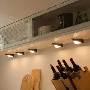 Prios Odia LED-Unterbauleuchte, schwarz, 5er-Set PRIOS, dimmbar, schwarz, für Wohn- / Esszimmer, Edelstahl, Modern, Unterschrankleuchten