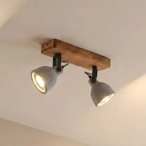 Lindby Spot Mitis, 30 cm, 2-flg., grau, Holz, Beton, GU10 Mitis Lindby, dimmbar, Holz dunkel, für Wohn- / Esszimmer, Beton, Industrielles Design, Strahler