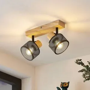Lindby Evinora Deckenstrahler aus Holz, 2-flammig Lindby, dimmbar, Holz hell, für Wohn- / Esszimmer, Holz, Modern, Strahler