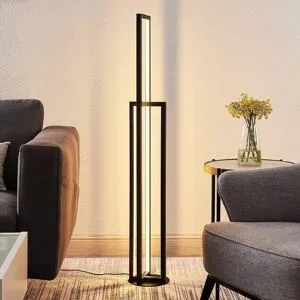LED Stehlampe Hylda Lucande, dimmbar, schwarz, für Wohn- / Esszimmer, Aluminium, Modern, LED Stehlampe
