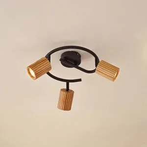 Lindby Deckenstrahler Stralino, 3-flammig, Ø31cm, Holz, GU10 Stralino Lindby, dimmbar, Holz hell, für Flurbereich, Holz, Modern, Strahler