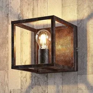 Wandlampe Emin Lindby, dimmbar, braun / rost, für Wohn- / Esszimmer, Metall, Landhaus / Rustikal, Wandleuchte, Wandlampe Innen