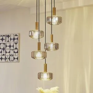 Glas Hängelampe Hildur Lindby, dimmbar, alu / grau / zink, für Wohn- / Esszimmer, Glas, Pendelleuchte