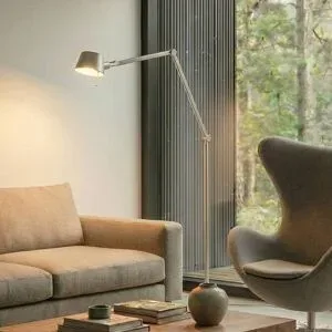 Stehlampe Silka Lucande, alu / grau / zink, für Arbeitszimmer / Büro, Metall, Modern, Stehlampe