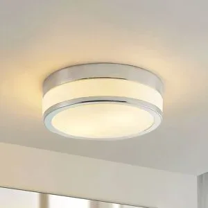Deckenlampe Flavi Lindby, dimmbar, chrom / silber, für Badezimmer, Glas, Modern, Deckenlampe
