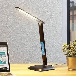 LED Schreibtischlampe Ludmilla Lindby, dimmbar, schwarz, für Arbeitszimmer / Büro, Kunststoff, Modern, LED Tischlampe