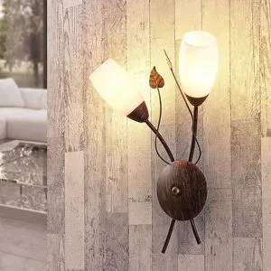 Wandlampe Stefania Lindby, dimmbar, braun / rost, für Wohn- / Esszimmer, Metall, Antik, Wandleuchte, Wandlampe Innen