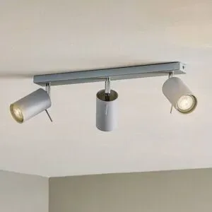 Deckenstrahler Round, grau, dreiflammig linear Round SOLLUX LIGHTING, dimmbar, alu / grau / zink, für Wohn- / Esszimmer, Metall, Modern