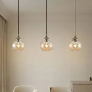 Hängelampe Tymoni Lindby, dimmbar, creme / amber, für Wohn- / Esszimmer, Glas, Vintage, Pendelleuchte