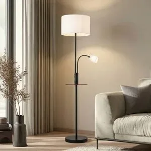 Stehlampe Aovan Lindby, schwarz, für Wohn- / Esszimmer, Metall, Modern, Stehlampe