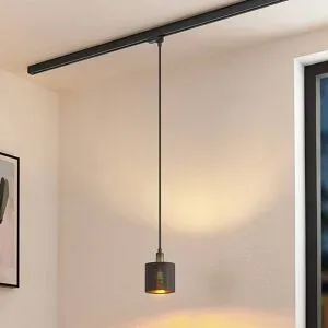 Arcchio Heleni Hängelampe Schiene schwarzgold 12cm, schwarz, für Wohn- / Esszimmer, Textil / Stoff / Seide, Modern, Stromschienenstrahler