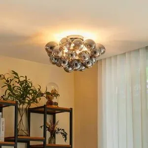 Deckenlampe Diborah Lucande, dimmbar, alu / grau / zink, für Wohn- / Esszimmer, Glas, Design, Deckenlampe