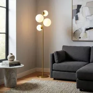 Stehlampe Fazli Opviq, messing / gold, für Wohn- / Esszimmer, Metall, Stehlampe