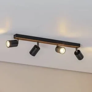 Envostar Tino Deckenspot vierflammig schwarz/Holz Envostar, dimmbar, schwarz, für Wohn- / Esszimmer, Metall, Strahler