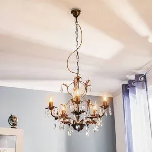 Kristall Kronleuchter Teresa ONLI, dimmbar, bronze / altmessing, für Wohn- / Esszimmer, Metall, Antik, Kristall Kronleuchter