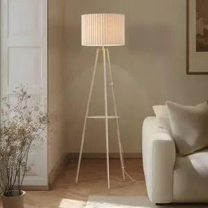 Stehlampe Libbie Lindby, creme / amber, für Wohn- / Esszimmer, Textil / Stoff / Seide, Skandinavisch, Stehlampe