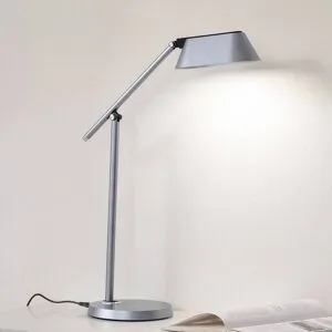 LED Schreibtischlampe Thies Lindby, dimmbar, alu / grau / zink, für Arbeitszimmer / Büro, Kunststoff, Modern, LED Tischlampe