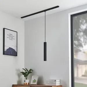 Lindby Pendellampe Linaro, 40 cm, schwarz, 1-Phasen, GU10 Linaro, schwarz, für Wohn- / Esszimmer, Metall, Modern, Stromschienenleuchte