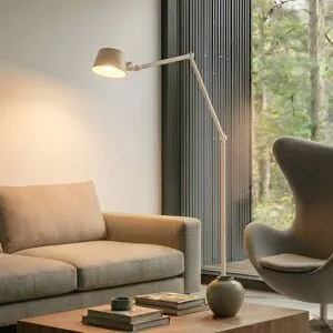 Stehlampe Silka Lucande, creme / amber, für Arbeitszimmer / Büro, Metall, Modern, Stehlampe
