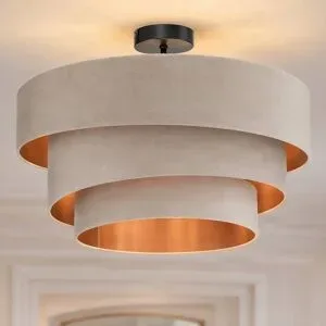 Deckenlampe Jusari Lindby, dimmbar, creme / amber, für Wohn- / Esszimmer, Textil / Stoff / Seide, Modern, Deckenlampe