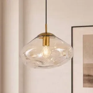 Glas Hängelampe Lelia Lindby, dimmbar, creme / amber, für Wohn- / Esszimmer, Glas, Design, Pendelleuchte