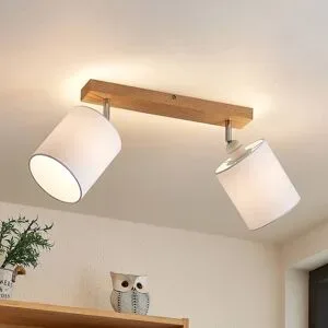 Lindby Imarin Deckenstrahler, 2-flammig, eiche/weiß Lindby, dimmbar, Holz hell, für Wohn- / Esszimmer, Holz, Skandinavisch, Strahler