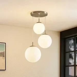 Glas Hängelampe Heleska Lindby, dimmbar, weiß / opal, für Wohn- / Esszimmer, Metall, Modern, Pendelleuchte