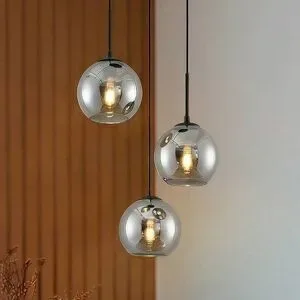 Hängelampe Jurian Lindby, dimmbar, alu / grau / zink, für Wohn- / Esszimmer, Glas, Modern, Pendelleuchte