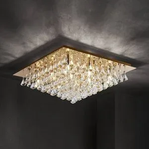 Kristall Deckenlampe Rimedia Lindby, dimmbar, messing / gold, für Wohn- / Esszimmer, Metall, Deckenlampe