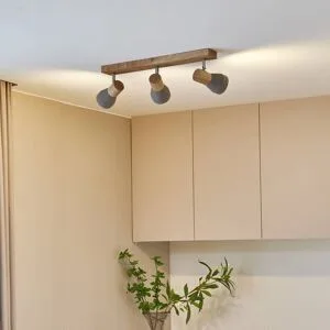 Lindby Strahler Filiz, 3-flg., 47 cm lang, Holz, Beton, E14 Filiz Lindby, dimmbar, alu / grau / zink, für Schlafzimmer, Beton, Skandinavisch, Strahler