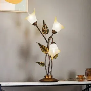 Tischleuchte Miranda dreiflammig, bronze ONLI, bronze / altmessing, für Wohn- / Esszimmer, Metall, Florentiner, Tischlampe