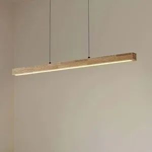 Holz Hängelampe Emara Lucande, dimmbar, Holz hell, für Wohn- / Esszimmer, Holz, Design, Pendelleuchte