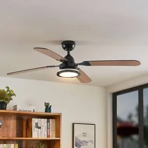 Lucande LED-Deckenventilator Tedric, schwarz, leise, 133 cm Tedric, schwarz, für Wohn- / Esszimmer, Metall, Vintage